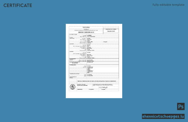 Australien, Victoria, Geburtsurkunde im Word-Format, Version 2, Beispielvorschau